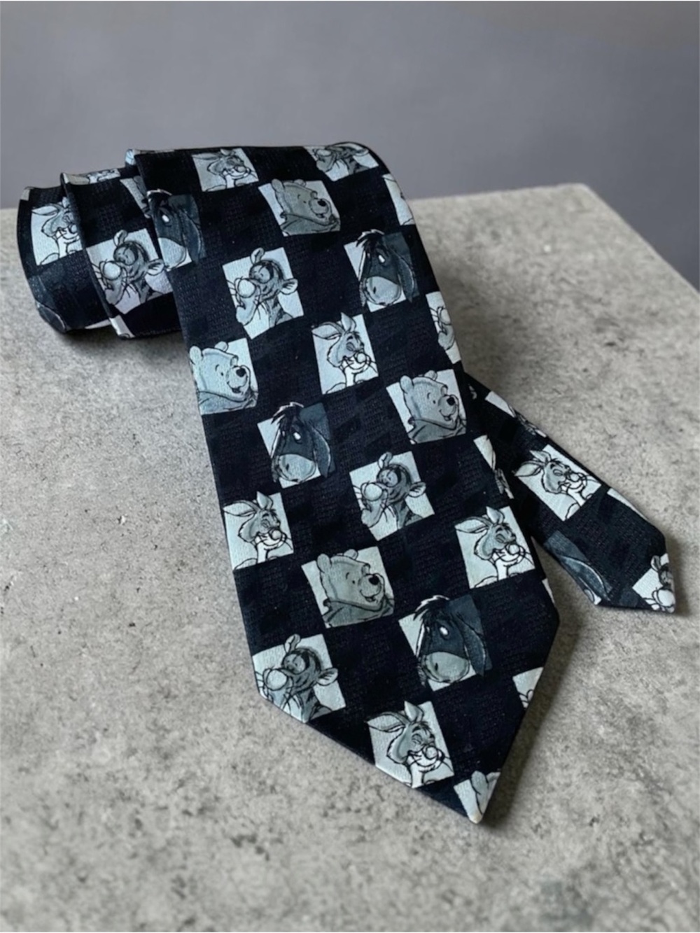 Disney Black & White Winnie the Pooh Checkered Tie